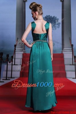 Elastic Woven Satin Sleeveless Ankle Length Dress for Prom and Beading and Lace