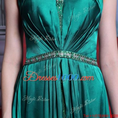 Elastic Woven Satin Sleeveless Ankle Length Dress for Prom and Beading and Lace