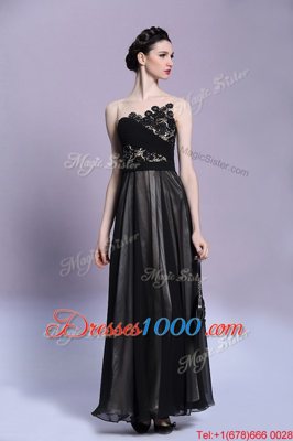 Black Scoop Neckline Appliques Prom Evening Gown Sleeveless Side Zipper