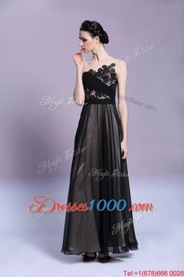 Black Scoop Neckline Appliques Prom Evening Gown Sleeveless Side Zipper