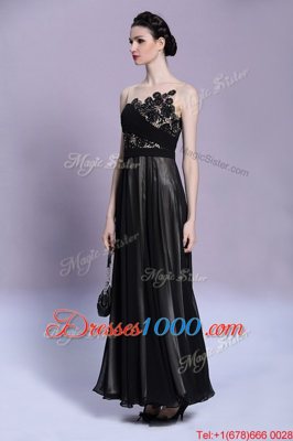 Black Scoop Neckline Appliques Prom Evening Gown Sleeveless Side Zipper