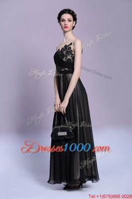 Black Scoop Neckline Appliques Prom Evening Gown Sleeveless Side Zipper