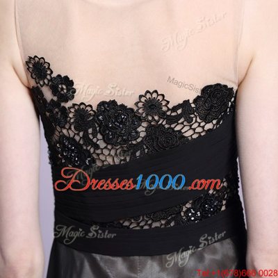 Black Scoop Neckline Appliques Prom Evening Gown Sleeveless Side Zipper