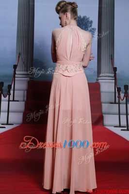 Pink Empire Beading and Appliques Prom Evening Gown Clasp Handle Chiffon Sleeveless Floor Length