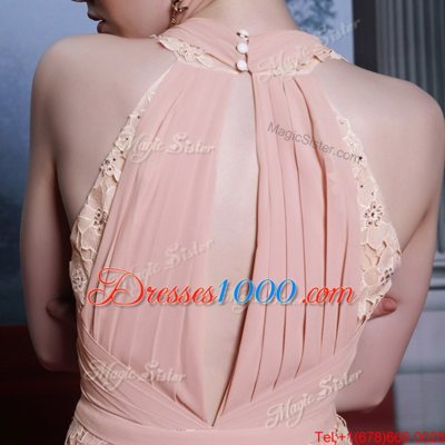 Pink Empire Beading and Appliques Prom Evening Gown Clasp Handle Chiffon Sleeveless Floor Length