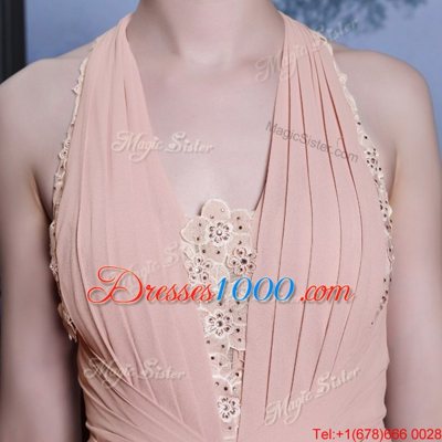 Pink Empire Beading and Appliques Prom Evening Gown Clasp Handle Chiffon Sleeveless Floor Length