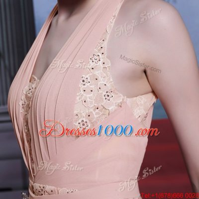 Pink Empire Beading and Appliques Prom Evening Gown Clasp Handle Chiffon Sleeveless Floor Length