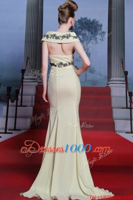 Mermaid Cap Sleeves Brush Train Embroidery Side Zipper Prom Dress