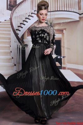 Extravagant Black 3|4 Length Sleeve Asymmetrical Appliques and Sequins Clasp Handle