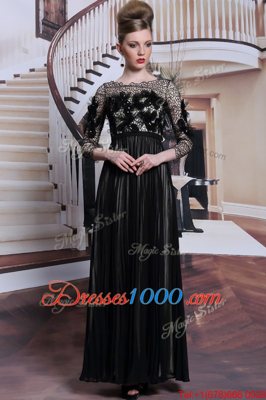 Extravagant Black 3|4 Length Sleeve Asymmetrical Appliques and Sequins Clasp Handle