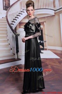 Extravagant Black 3|4 Length Sleeve Asymmetrical Appliques and Sequins Clasp Handle