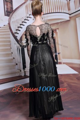 Extravagant Black 3|4 Length Sleeve Asymmetrical Appliques and Sequins Clasp Handle