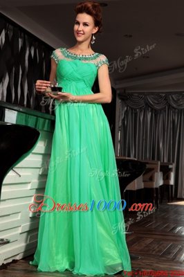 Scoop Green Sleeveless Floor Length Beading and Ruching Side Zipper Prom Party Dress