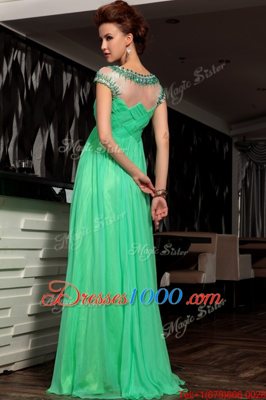 Scoop Green Sleeveless Floor Length Beading and Ruching Side Zipper Prom Party Dress