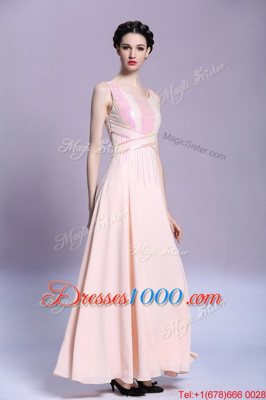 Fantastic Peach Square Neckline Pattern Prom Dresses Sleeveless Criss Cross