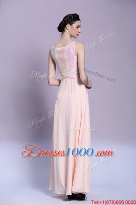 Fantastic Peach Square Neckline Pattern Prom Dresses Sleeveless Criss Cross