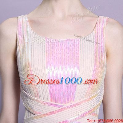 Fantastic Peach Square Neckline Pattern Prom Dresses Sleeveless Criss Cross