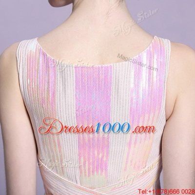 Fantastic Peach Square Neckline Pattern Prom Dresses Sleeveless Criss Cross