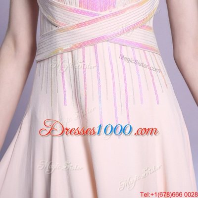 Fantastic Peach Square Neckline Pattern Prom Dresses Sleeveless Criss Cross