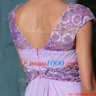 Fantastic Lavender Sleeveless Organza Zipper Evening Dress for Prom and Party