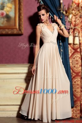 Fancy Cap Sleeves Side Zipper Floor Length Beading and Hand Made Flower Homecoming Dress