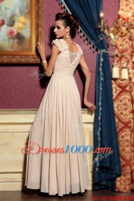 Fancy Cap Sleeves Side Zipper Floor Length Beading and Hand Made Flower Homecoming Dress