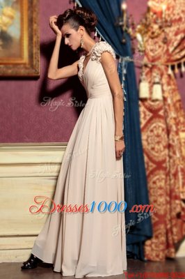 Fancy Cap Sleeves Side Zipper Floor Length Beading and Hand Made Flower Homecoming Dress