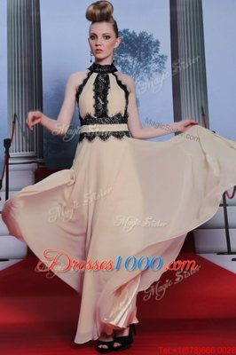 Enchanting Floor Length Champagne Dress for Prom Chiffon Sleeveless Beading