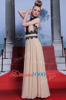 Enchanting Floor Length Champagne Dress for Prom Chiffon Sleeveless Beading