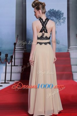 Enchanting Floor Length Champagne Dress for Prom Chiffon Sleeveless Beading