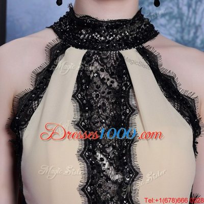 Enchanting Floor Length Champagne Dress for Prom Chiffon Sleeveless Beading