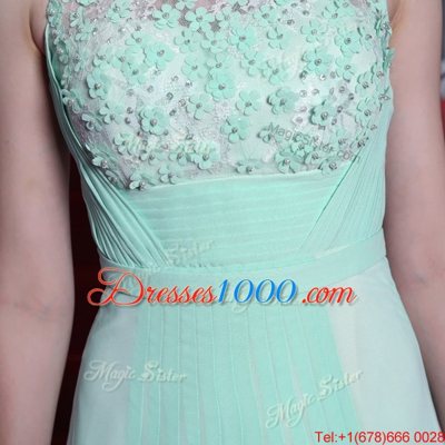 Custom Designed Apple Green Column/Sheath Chiffon Scoop Sleeveless Beading and Ruching Floor Length Side Zipper Evening Dress