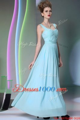 Trendy Aqua Blue Straps Neckline Beading Homecoming Dress Sleeveless Zipper