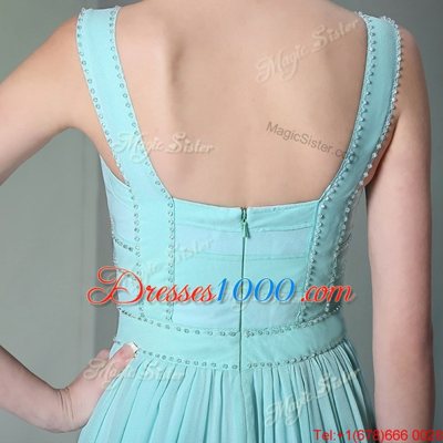 Trendy Aqua Blue Straps Neckline Beading Homecoming Dress Sleeveless Zipper