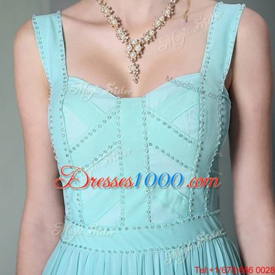 Trendy Aqua Blue Straps Neckline Beading Homecoming Dress Sleeveless Zipper