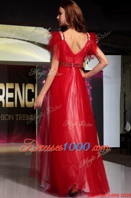 Trendy Beading Red Zipper Sleeveless Floor Length