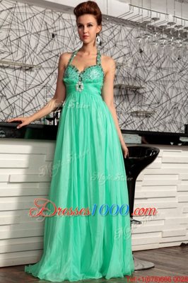 Dazzling Halter Top Turquoise Sleeveless Chiffon Sweep Train Zipper Homecoming Dress for Prom and Party