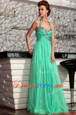 Dazzling Halter Top Turquoise Sleeveless Chiffon Sweep Train Zipper Homecoming Dress for Prom and Party