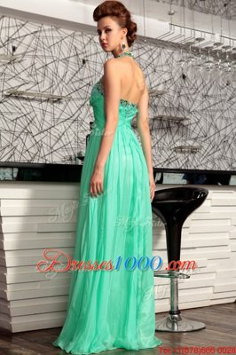 Dazzling Halter Top Turquoise Sleeveless Chiffon Sweep Train Zipper Homecoming Dress for Prom and Party