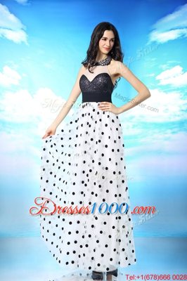 Stylish White And Black Dress for Prom Prom and Party and For with Beading and Sequins and Ruching Halter Top Sleeveless Side Zipper