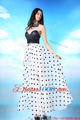 Stylish White And Black Dress for Prom Prom and Party and For with Beading and Sequins and Ruching Halter Top Sleeveless Side Zipper