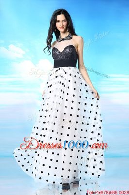 Stylish White And Black Dress for Prom Prom and Party and For with Beading and Sequins and Ruching Halter Top Sleeveless Side Zipper