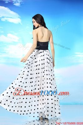 Stylish White And Black Dress for Prom Prom and Party and For with Beading and Sequins and Ruching Halter Top Sleeveless Side Zipper