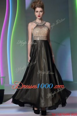 Flirting Halter Top Chiffon Sleeveless Floor Length Dress for Prom and Beading