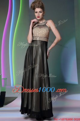 Flirting Halter Top Chiffon Sleeveless Floor Length Dress for Prom and Beading