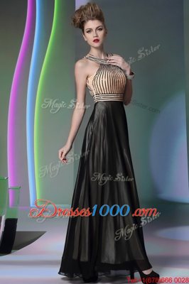 Flirting Halter Top Chiffon Sleeveless Floor Length Dress for Prom and Beading