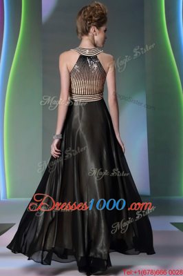 Flirting Halter Top Chiffon Sleeveless Floor Length Dress for Prom and Beading