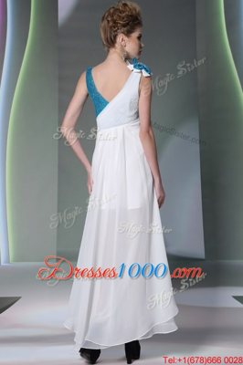 Shining White Side Zipper Homecoming Gowns Ruffled Layers and Sequins and Hand Made Flower Sleeveless High Low