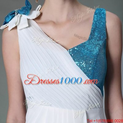 Shining White Side Zipper Homecoming Gowns Ruffled Layers and Sequins and Hand Made Flower Sleeveless High Low