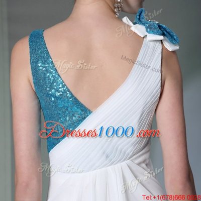 Shining White Side Zipper Homecoming Gowns Ruffled Layers and Sequins and Hand Made Flower Sleeveless High Low